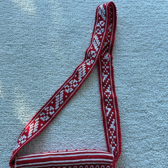 Mexican Tenango Embroidery Handcrafted Reversible Shoulder Bag Red Ivory W/Frill - Picture 8 of 10